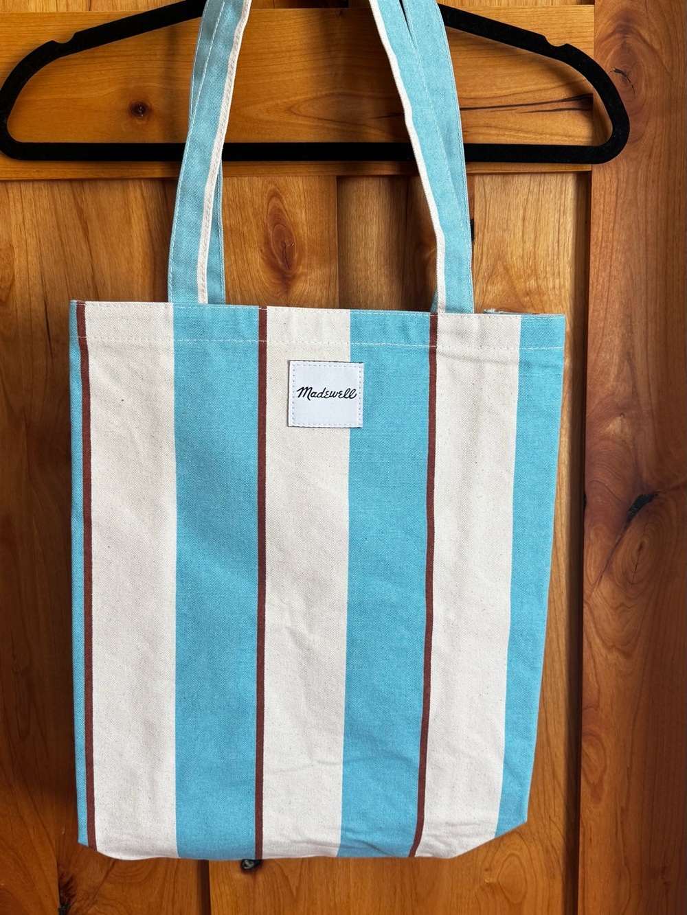 Madewell Turquoise, White & Brown Striped Canvas Tote